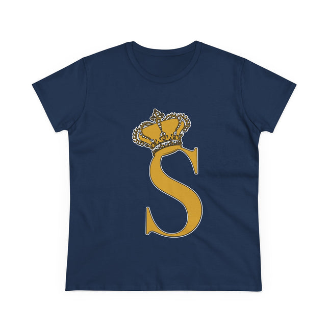 Women's Midweight Cotton Tee, Print Queen Letter S