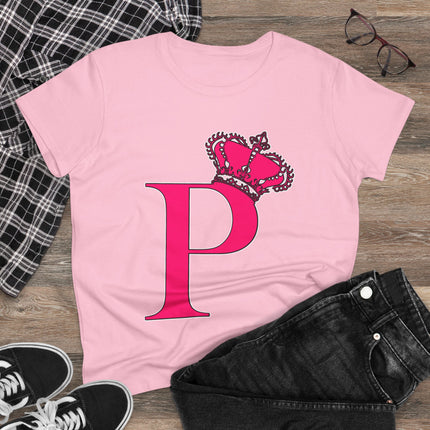 Women's Midweight Cotton Tee, Print Queen Letter P