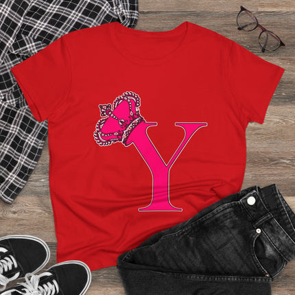 Women's Midweight Cotton Tee, Print Queen Letter Y