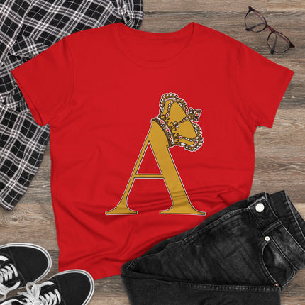 Print Queen Letter A, Women's Midweight Cotton Tee