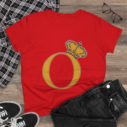 Women's Midweight Cotton Tee, Print Alphabet Letter O