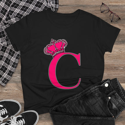 Women's Midweight Cotton Tee, Print Queen Letter C