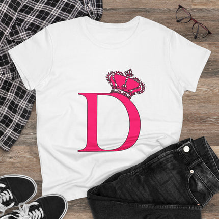 Women's Midweight Cotton Tee, Print Queen Letter D