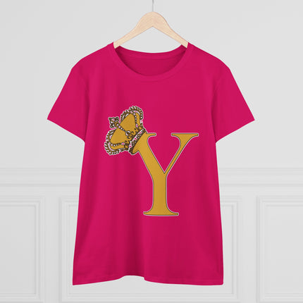 Women's Midweight Cotton Tee, Print Queen Letter Y
