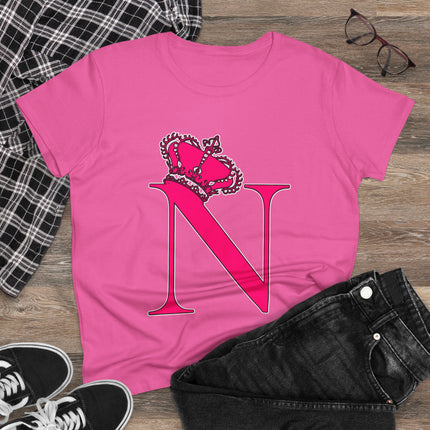 Women's Midweight Cotton Tee, Print Queen Letter  N