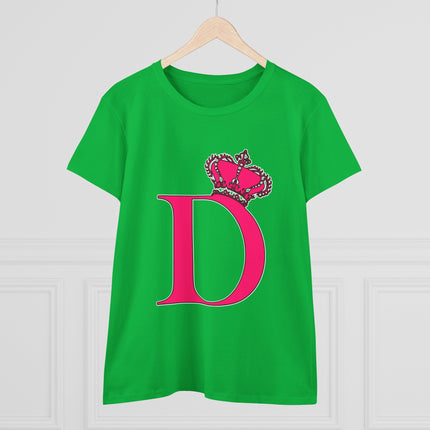 Women's Midweight Cotton Tee, Print Queen Letter D
