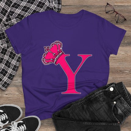 Women's Midweight Cotton Tee, Print Queen Letter Y