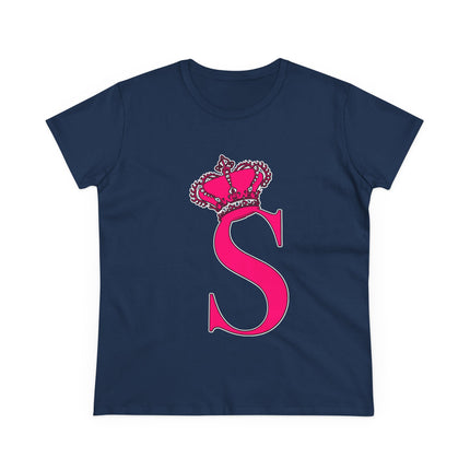 Women's Midweight Cotton Tee, Print Queen Letter S