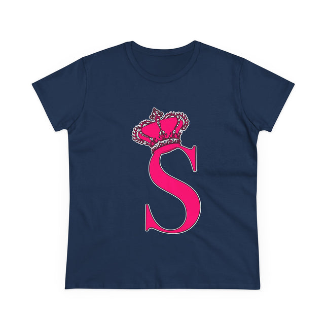 Women's Midweight Cotton Tee, Print Queen Letter S
