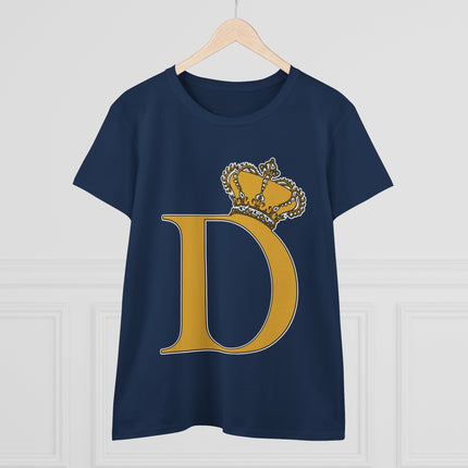 Women's Midweight Cotton Tee, Print Queen Letter D