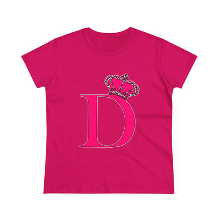 Women's Midweight Cotton Tee, Print Queen Letter D