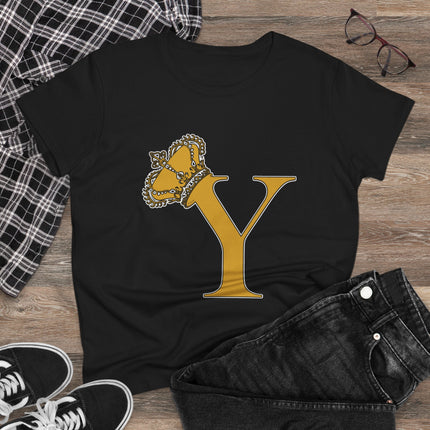 Women's Midweight Cotton Tee, Print Queen Letter Y