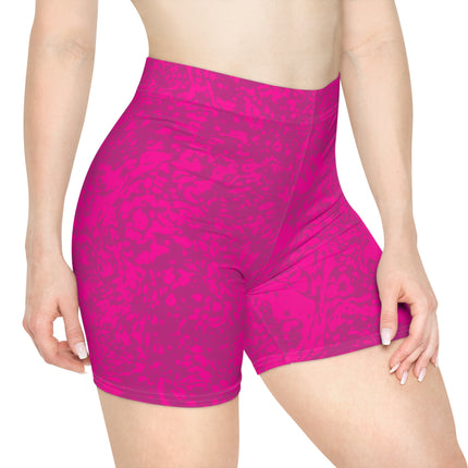 Electric Fuchsia High-Waisted Workout Shorts