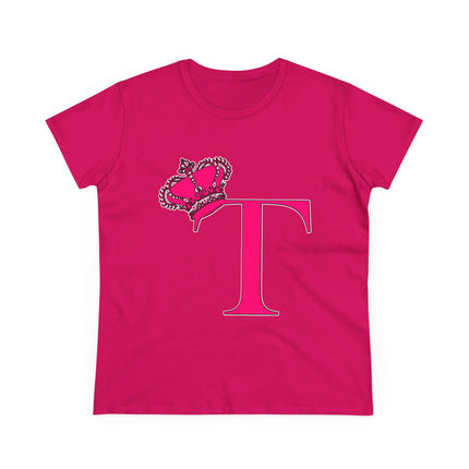 Women's Midweight Cotton Tee, Print Queen Letter T