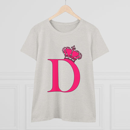 Women's Midweight Cotton Tee, Print Queen Letter D