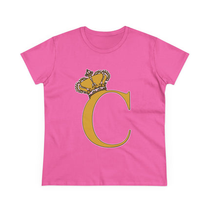 Women's Midweight Cotton Tee, Print Queen Letter C