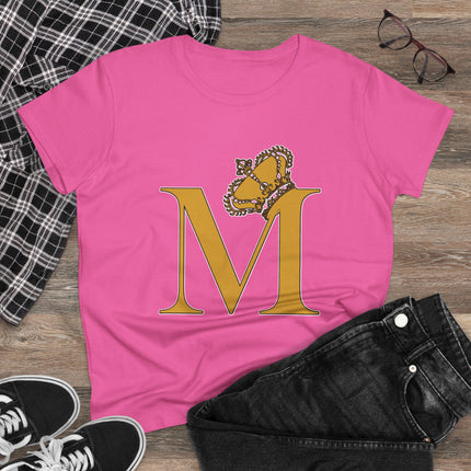 Women's Midweight Cotton Tee, Print Alphabet Letter M