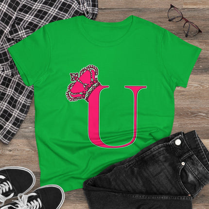 Women's Midweight Cotton Tee, Print Queen Letter U