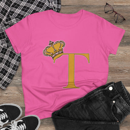 Women's Midweight Cotton Tee, Print Queen Letter T