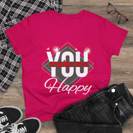 💖 “YOU Make Me Happy” Love Statement Tee – Deep Pink