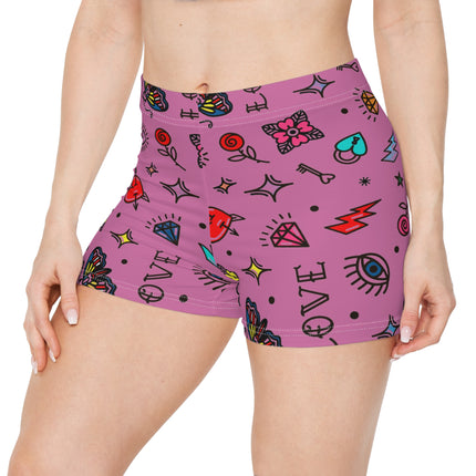 💖 "Love & Ink" Tattoo-Inspired High-Waist Shorts