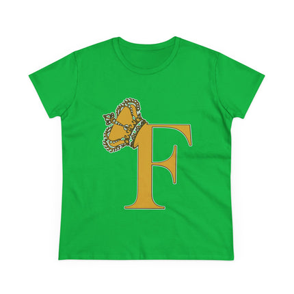 Women's Midweight Cotton Tee. Print Queen Letter F