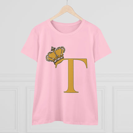 Women's Midweight Cotton Tee, Print Queen Letter T
