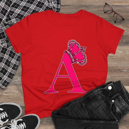 Women's Midweight Cotton Tee, Print Alphabet Letter A