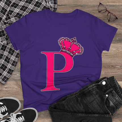 Women's Midweight Cotton Tee, Print Queen Letter P