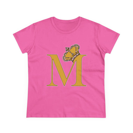 Women's Midweight Cotton Tee, Print Alphabet Letter M