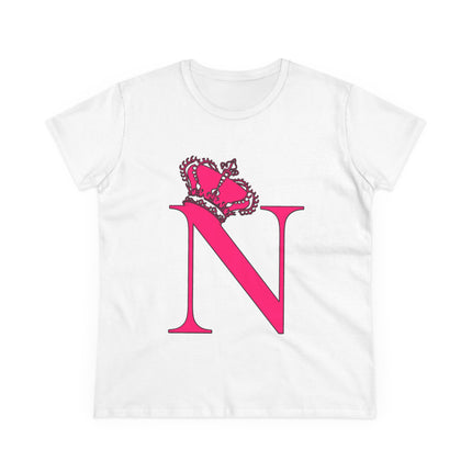 Women's Midweight Cotton Tee, Print Queen Letter  N
