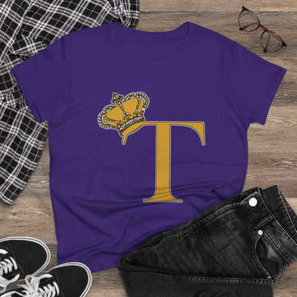 Women's Midweight Cotton Tee, Print Queen Letter T