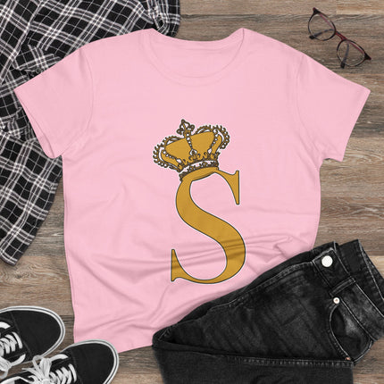 Women's Midweight Cotton Tee, Print Queen Letter S