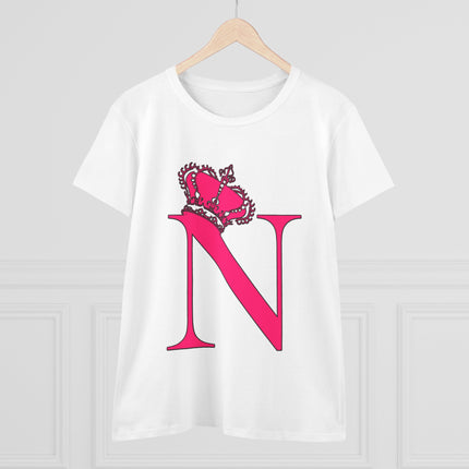 Women's Midweight Cotton Tee, Print Queen Letter  N