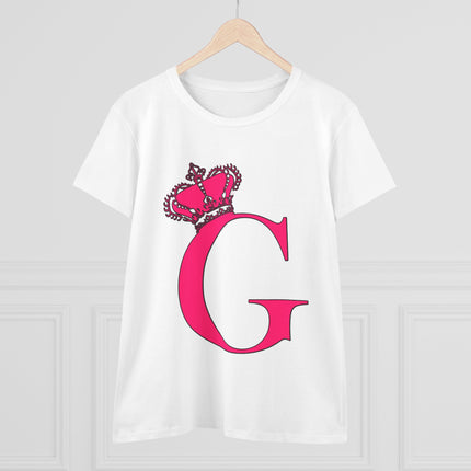 Women's Midweight Cotton Tee, Print Queen Letter G