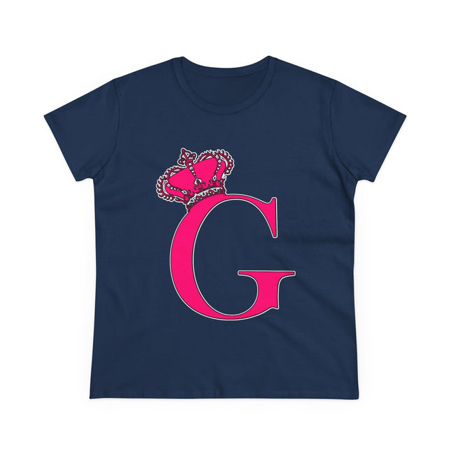 Women's Midweight Cotton Tee, Print Queen Letter G