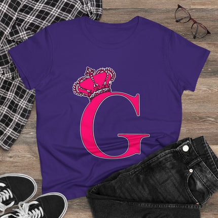 Women's Midweight Cotton Tee, Print Queen Letter G