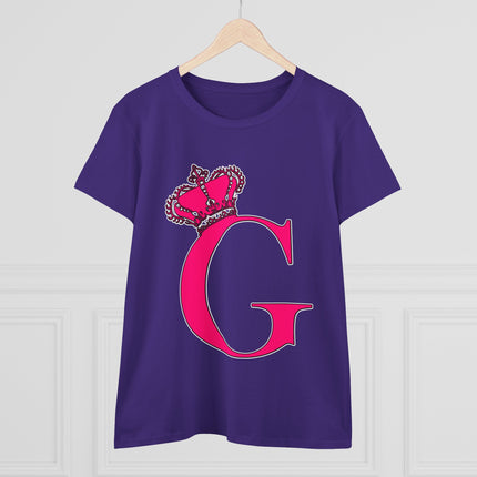 Women's Midweight Cotton Tee, Print Queen Letter G