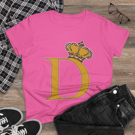 Women's Midweight Cotton Tee, Print Queen Letter D