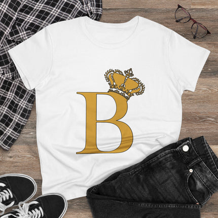Women's Midweight Cotton Tee, Print Queen Letter B