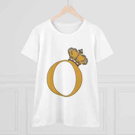Women's Midweight Cotton Tee, Print Alphabet Letter O