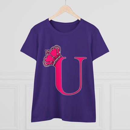 Women's Midweight Cotton Tee, Print Queen Letter U