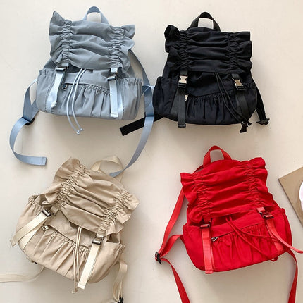 Niche Drawstring Ruffle Nylon Backpack Sweet