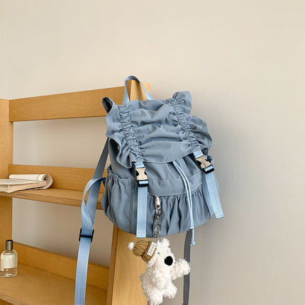 Niche Drawstring Ruffle Nylon Backpack Sweet