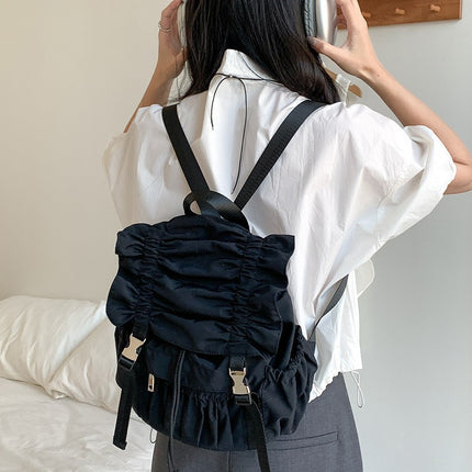 Niche Drawstring Ruffle Nylon Backpack Sweet