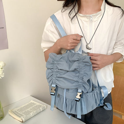 Niche Drawstring Ruffle Nylon Backpack Sweet