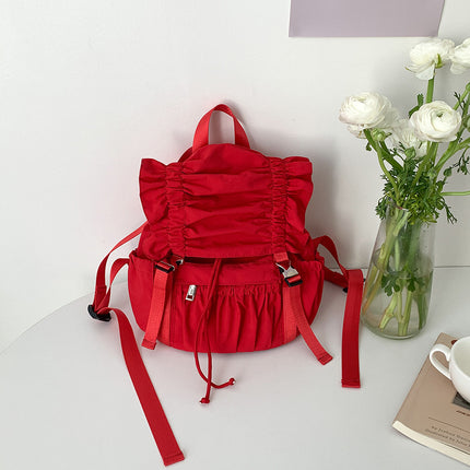 Niche Drawstring Ruffle Nylon Backpack Sweet