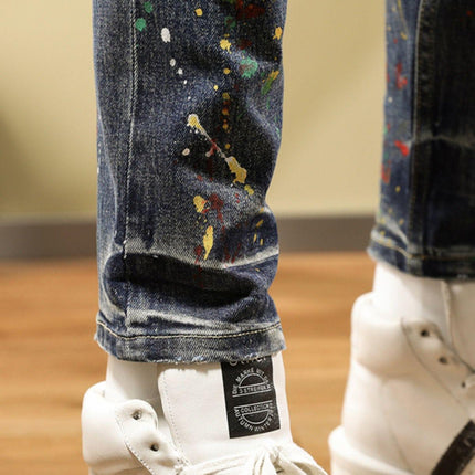 Personalized Fashion Jeans Men's Casual Slim Fit Skinny Retro Splash-ink Paint Trousers